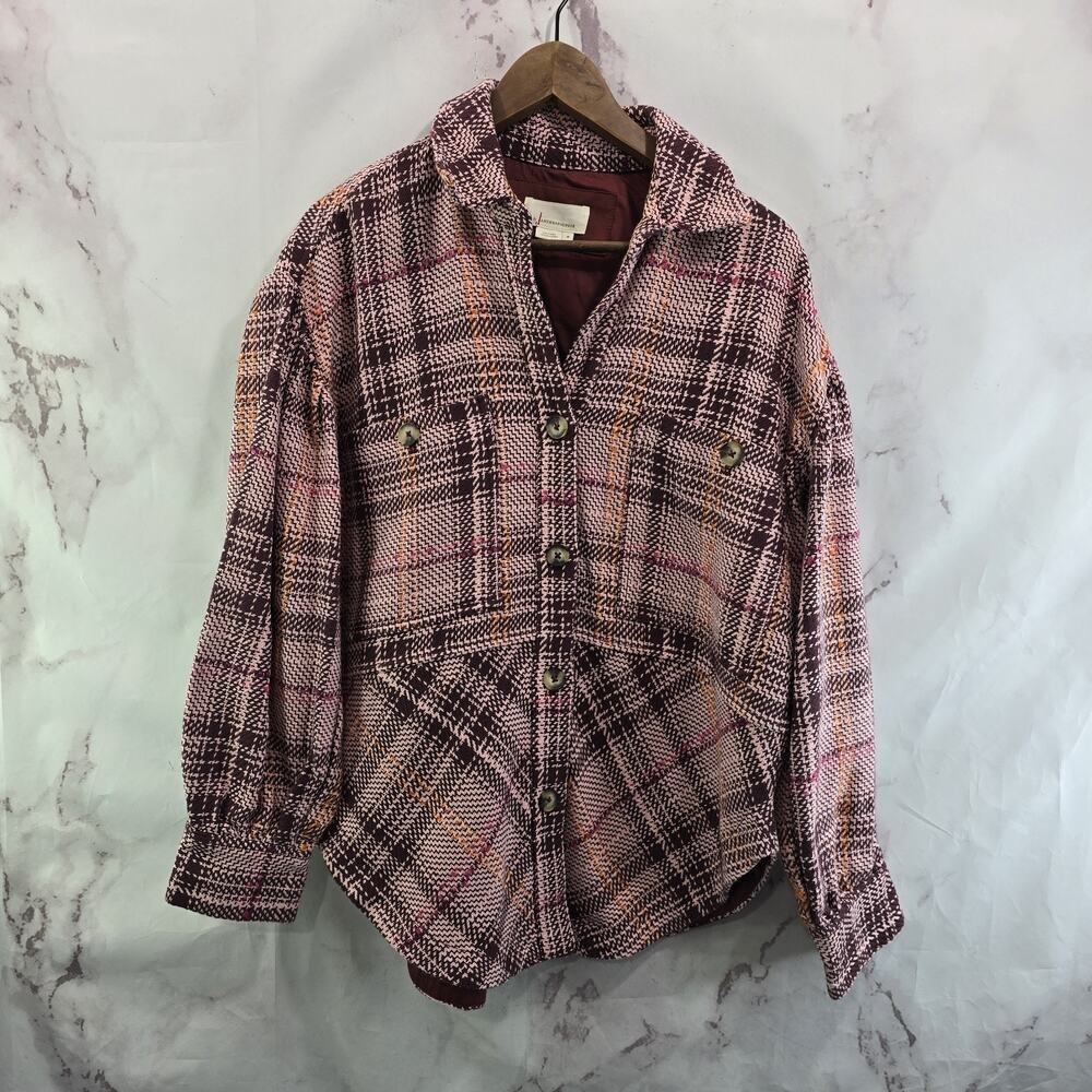 By Anthropologie Shirt Jacket Womens Medium Pink Red Shacket Textured Hudson